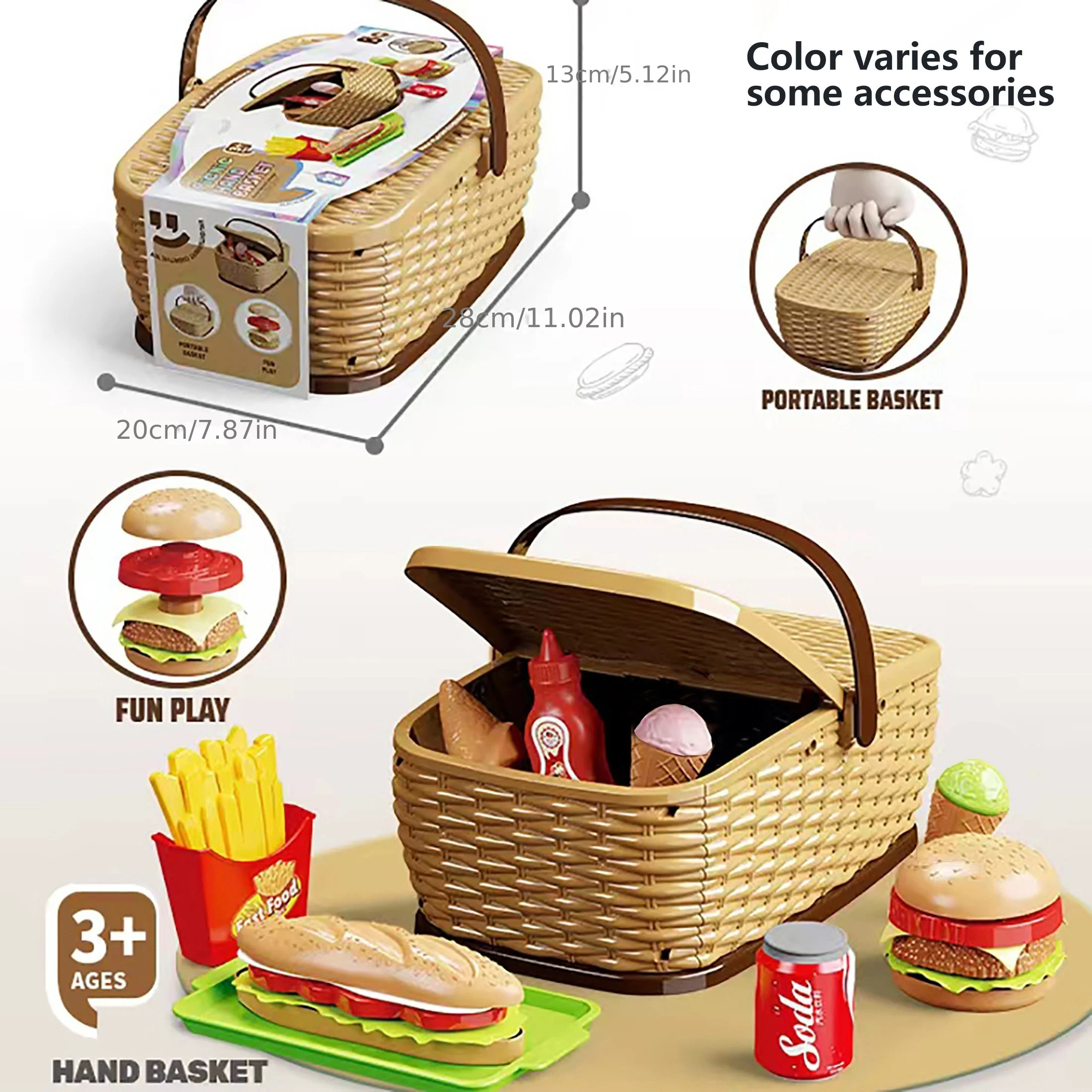 Simulation Kitchen Fruit, Camping Portable Picnic Basket Play House Toy, kids kitchen , for girls kitchen set  supermarket 4
