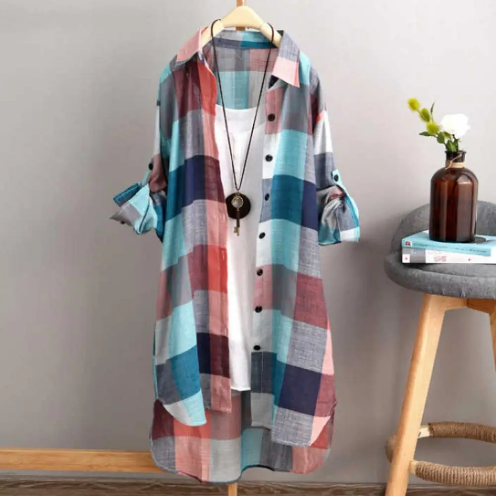 

Stylish Long Shirt All-matched Comfortable Sunscreen Cardigan Sun Protection Plaid Pattern Long Shirt