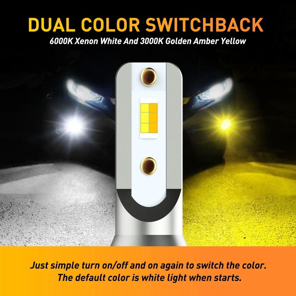 AUXITO 2개입 H11 H8 LED 안개등 캔버스 H9 H16JP LED 안개등 전구 주간 주행등 오류 없음 초고휘도 듀얼 컬러 노란색 & 흰색