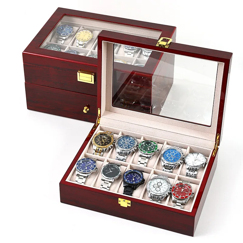 2/3/5/6/10/12 Grids Luxury Wooden Watch Holder Box For Men and Women Glass Top Jewelry Organizer Stroge Cases Clock Gifts Boxes