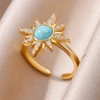 Bagues de luxe en Zircon coloré bleu pour femmes, en acier inoxydable plaqué or, fleur papillon, bijoux brillants de fête exquis, 2025