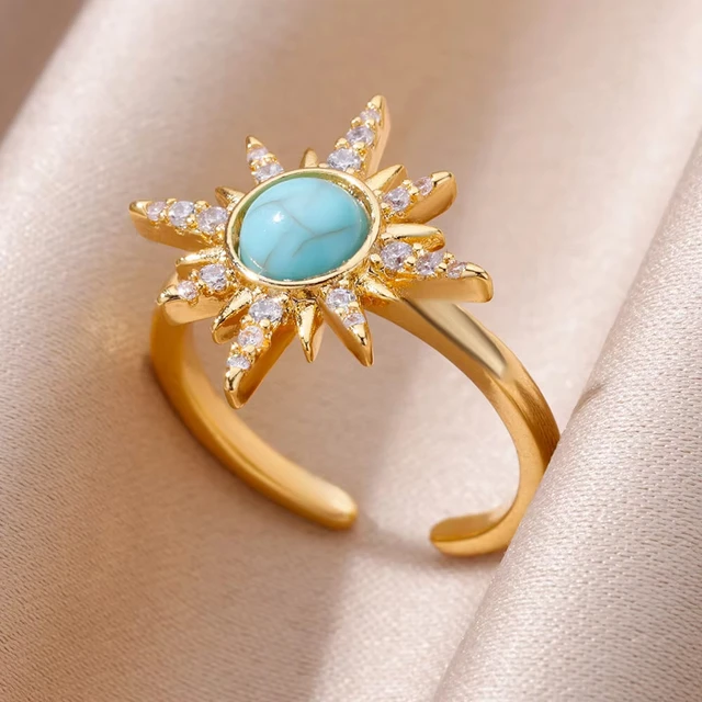 Bagues de luxe en Zircon coloré bleu pour femmes, en acier inoxydable plaqué or, fleur papillon, bijoux brillants de fête exquis, 2025