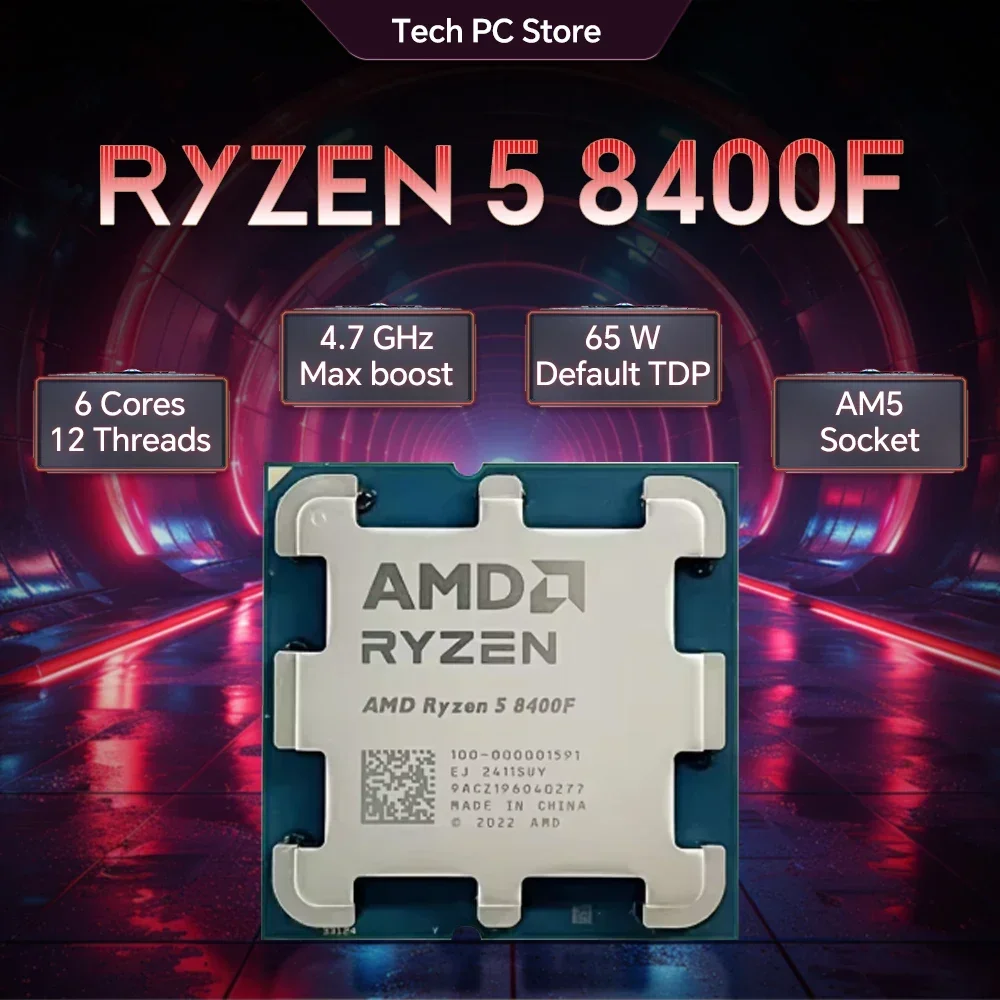 AMD Ryzen 5 8400F 가성비 AM5 게이밍 프로세서 6코어 12스레드 4.7GHz 부스트 16MB 캐시 DDR5 65W 쿨러 미포함