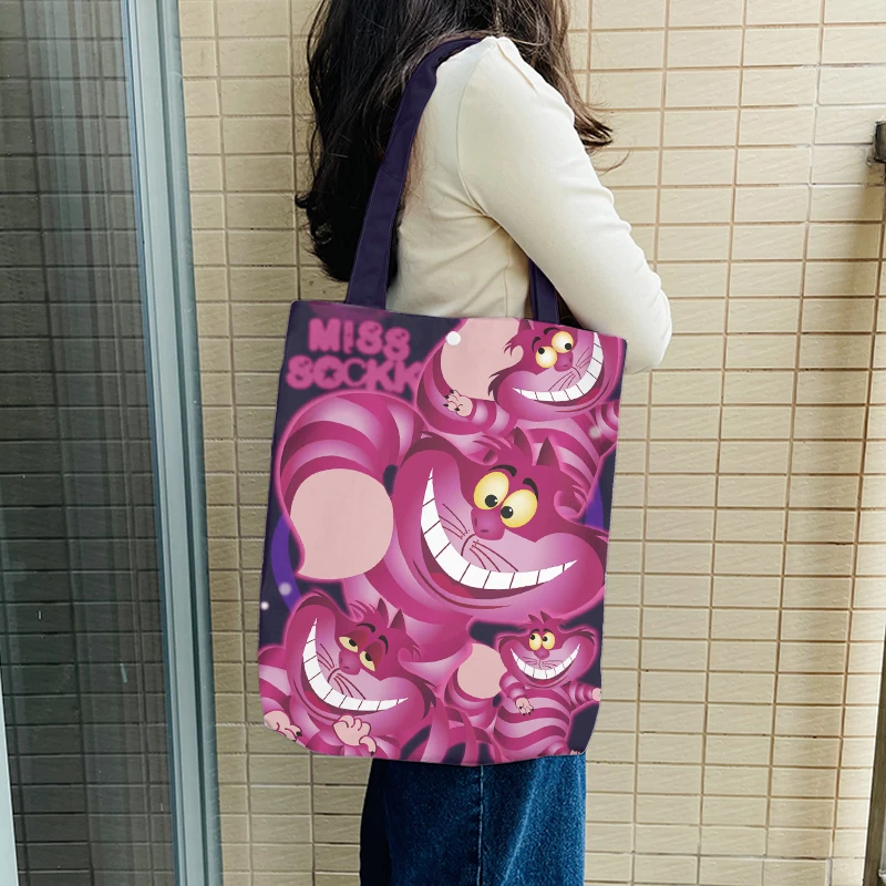 

Disney Alice In Wonderland Cheshire cat Anime Shoulder Bags Cartoon Customized Shopping Bag Casual Tote Storage Handbag Gift