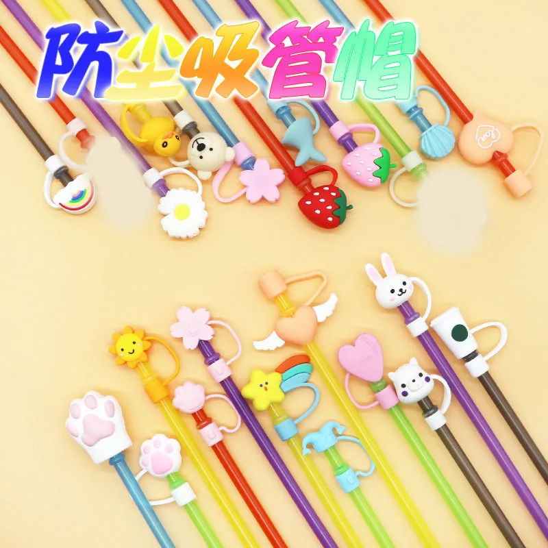 Reusable Dustproof Silicone Straw Cover Cute Cartoon Splash - Temu