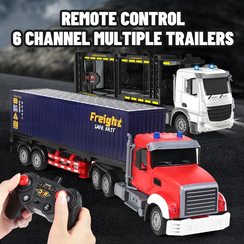 RC Car Big 1/12 1/24 9ch 6ch Remote Control Oil Tank Truck Electronic Simulation Trailer LED RC Container Truck Rechargeable