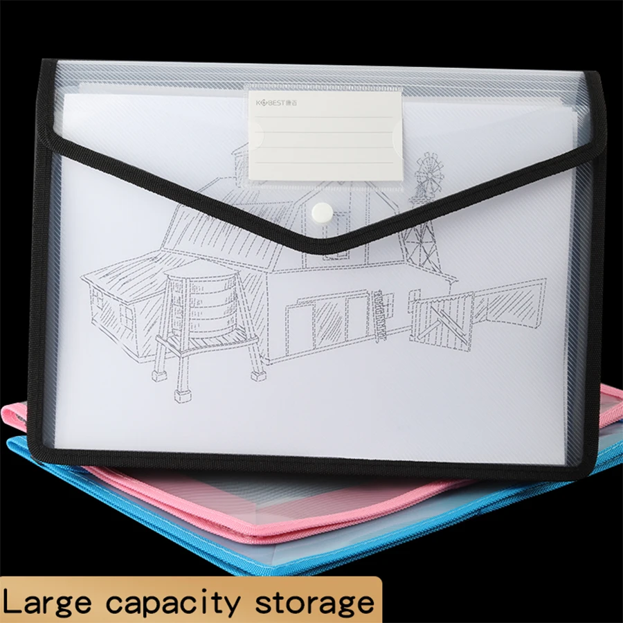 Three-dimensional A3 Large Capacity Test Paper Storage Bag Press Buckle Transparent Waterproof Organ Bags