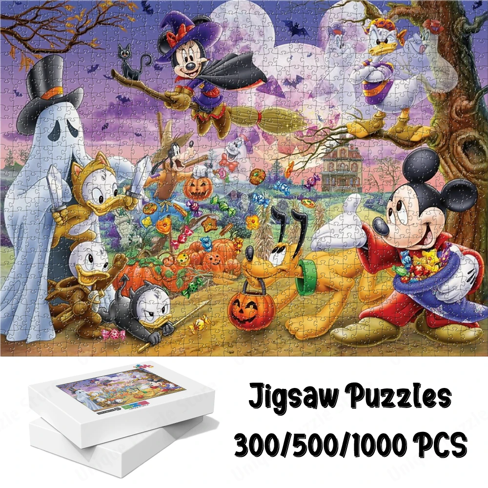 Disney Halloween Collection Large Adult Jigsaw Mickey Minnie Board Games Hobbies Funny Cartoon Donald Duck Family Puzzle Game simba and friends diy large puzzle classic the lion king jigsaw puzzle cartoon disney collection toys hobbies timon pumbaa games