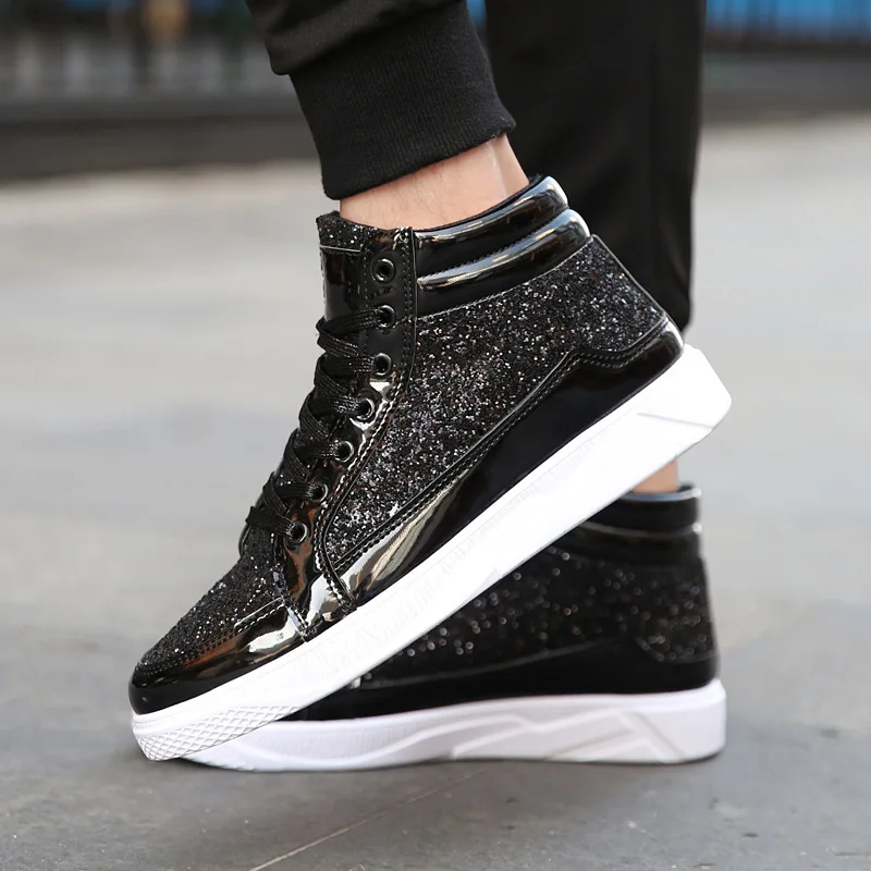 2022 Fashion Men High Top Sneakers Male Ankle Boots Gold Luxury Glitter Shoes Streetwear Hip Hop Casual Boots Chaussures Spring 6