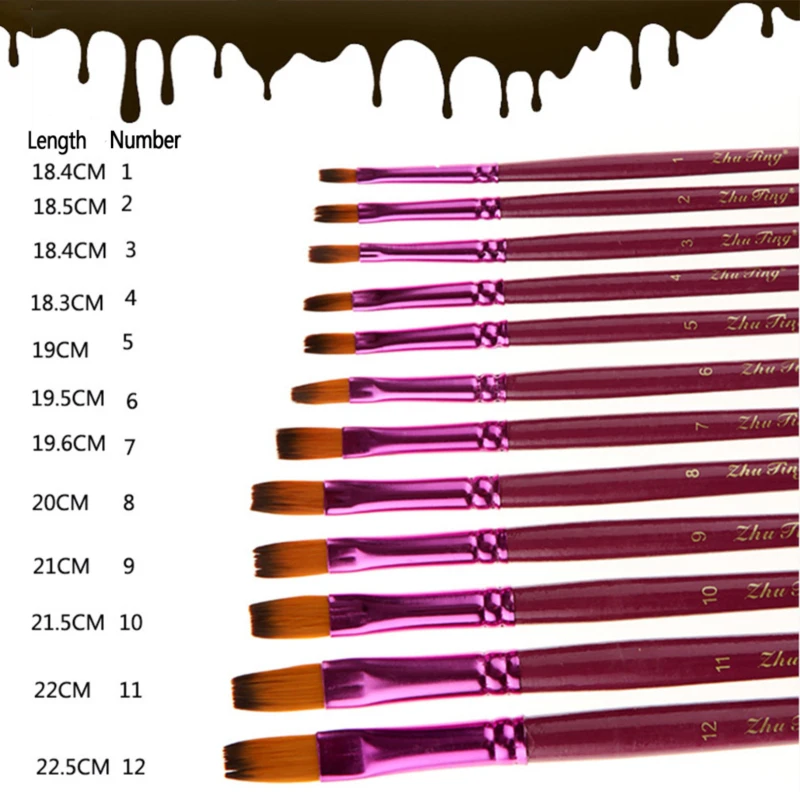Set di pennelli da 12 pezzi pennello professionale pennello a punta rotonda in Nylon per capelli pennello acrilico per pittura a olio ad acquerello acrilico
