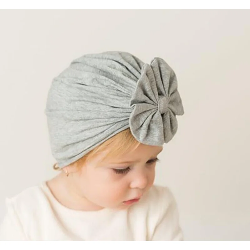 

Toddler Girls Boys Baby Child Cap Bowknot Solid Color Stretchy Turban Hat Hair Head Wrap Cap Mushroom Hat