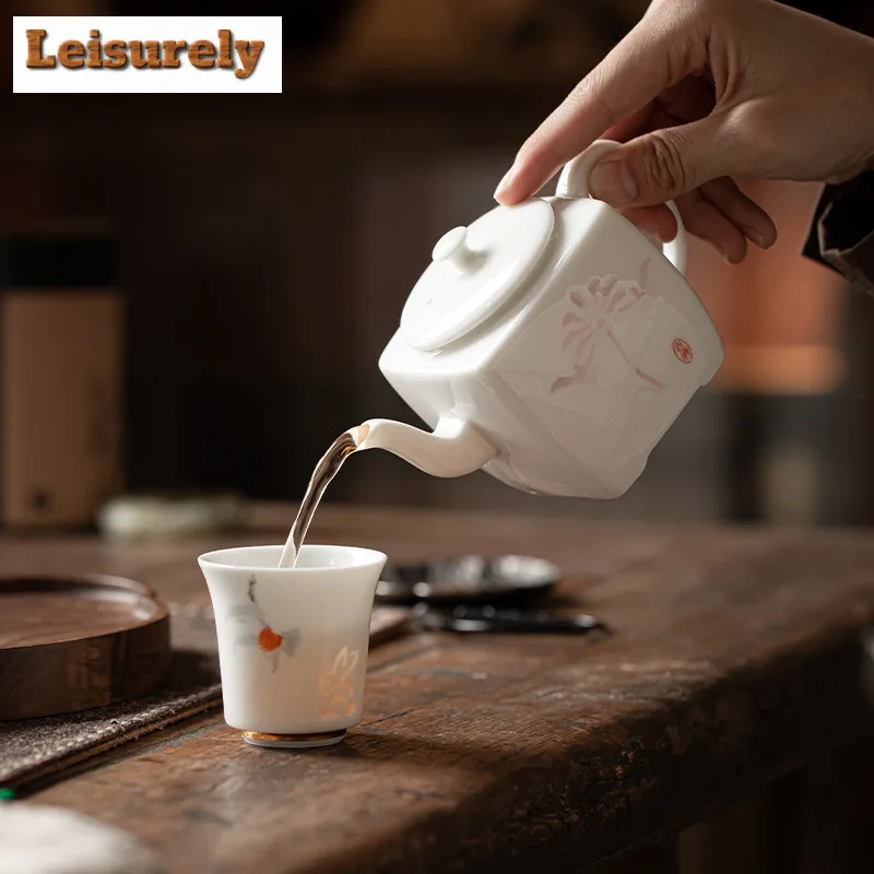 Chinese Exquisite White Porcelain Tea Set Complete Set Tea Ceremony Set Square  Teapot And Tea Cup Set Teaset Handheld Gift Box