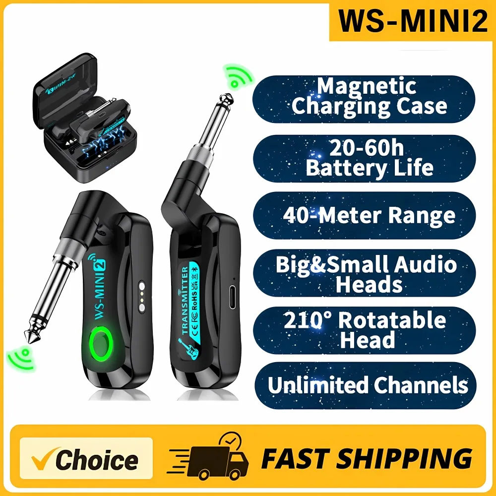 2.4GHz Mini Wireless Guitar System Rechargeable Audio Transmitter Receiver for Bass Electric Instruments