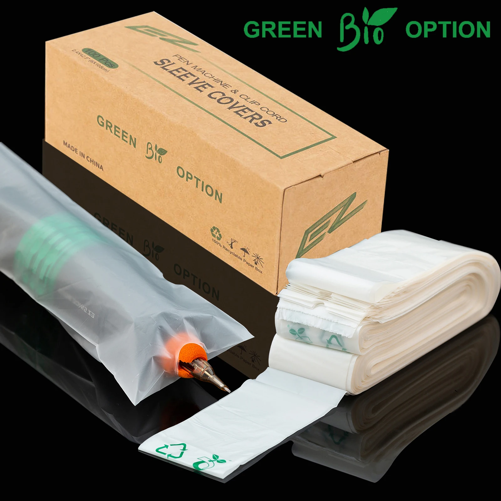 EZ Green Option Pen Machine & Clip Cord Sleeve Covers Bags Highly-Biodegradable Recycle for Regular Clip Cord 100 Sleeves/Box 20 pcs pen packaging sleeves bags for school gifts organizers stationery storage case