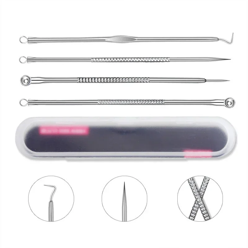 4PCS Acne Blackhead Comedone Black Spot Pimple Blemish Remover Skin Care Women Beauty Acne Treatment Pore Cleanser Needle Hook