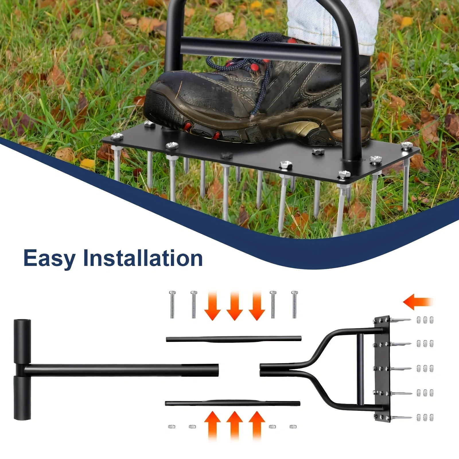 Lawn Aerator Spike Manual Tool with 15 Tine Spikes Manual Dethatching Soil Aerating Lawn for Yard Care and Lawns Loosening