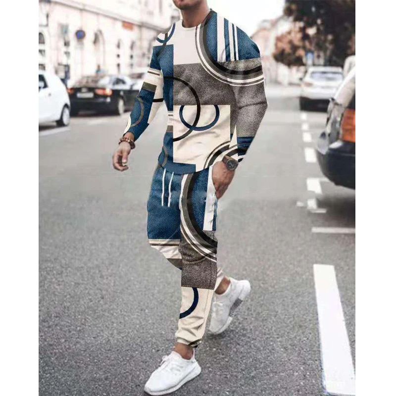 Fashion Men's Long Sleeve T-shirt Set Sports Pants New 3D Printed Casual Male Clothes Oversized Tracksuits 2 Piece Suit Jogging