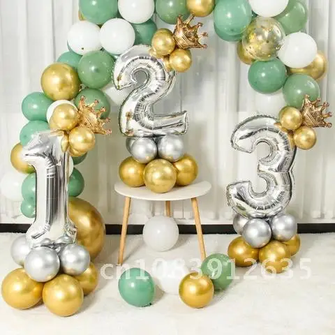 

Silver Crown Number Foil Balloons 32inch 1st Birthday Party Decorations Kids Baby Shower Helium Baloon 1-3 Year Birthday Globos
