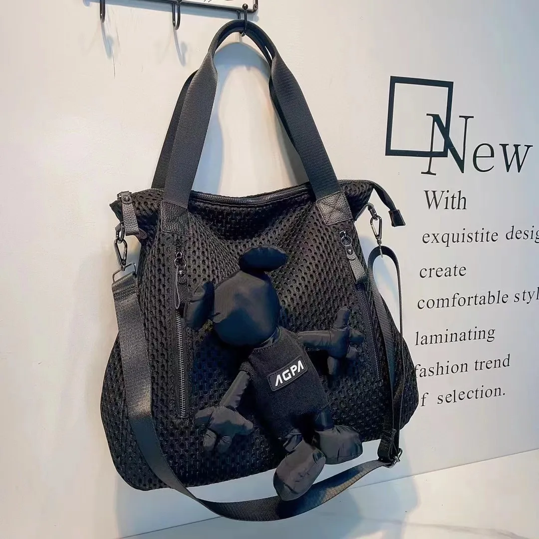 Korean style women's tote bag new mesh shoulder crossbody bag leather