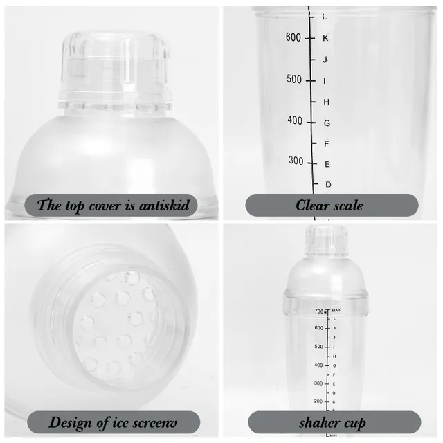 700ml Plastic Cocktail Shaker Bottles Fruit Juice Milk Tea Beverage Mixer Home Bar Utensils Wine Barware Transparent Drink Mixer 6
