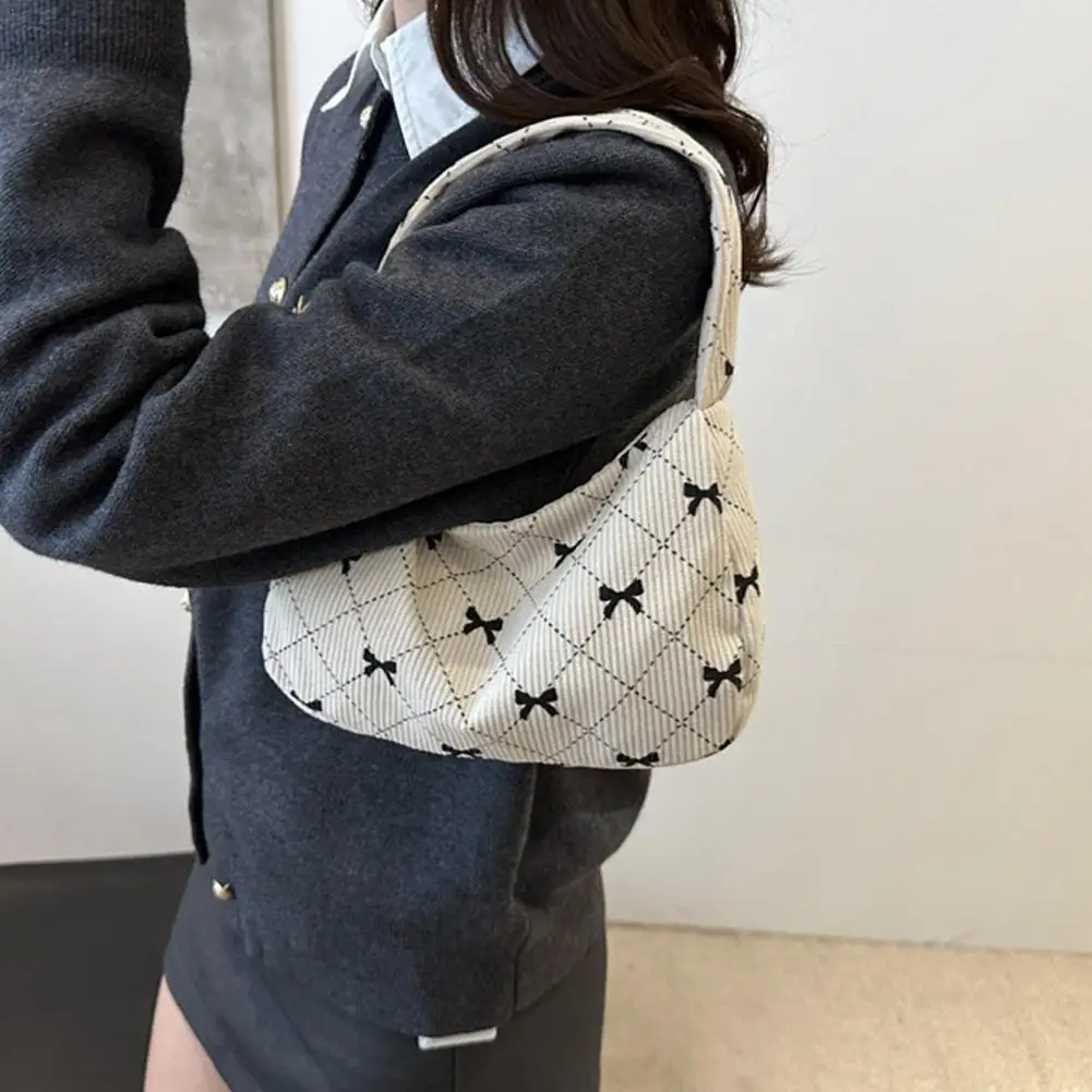 Bow Pattern Niche Design Handbag Corduroy Handbag Casual Women's Underarm Bags Shoulder Bag Shopping Commuter Tote Bags