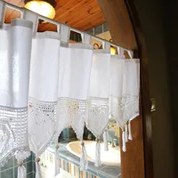 Rustic Short Kitchen Curtain Handmade Hollow Flower Crochet Lace Tassel Half Window Curtain Valance Cabinet Cover Door Curtains 2