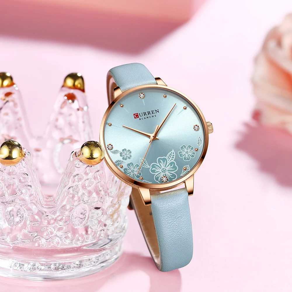 Quartz Watch Women's Brand Leather Quartz Watch Women's Luxury Design Clock Charm Flower Dial Relaxo Femino 9068