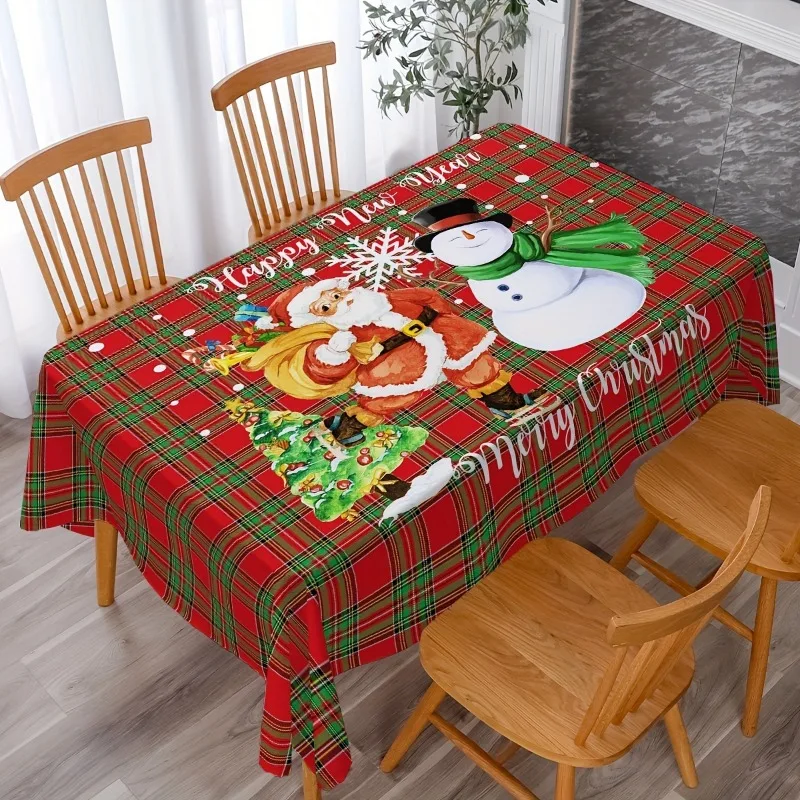

Merry Christmas Rectangular Tablecloth Santa Claus Snow Plaid Pattern Tablecloth New Year Atmosphere Decoration Friend Gift