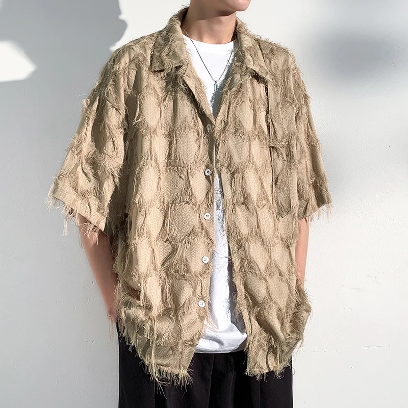 

Рубашка мужская драпированная с короткими рукавами, роскошная Свободная блуза с бахромой, стиль флуоресцентного клуба, костюм для сцены, 7 хl-м