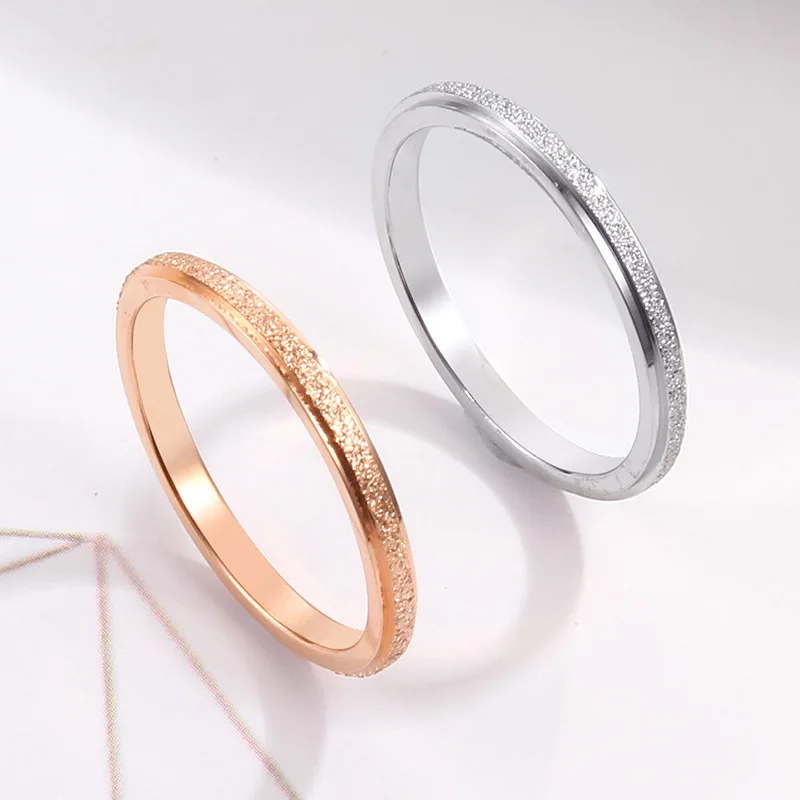Elegant 2mm Frosted Stainless Steel Finger Ring - Top Quality, Never Fades