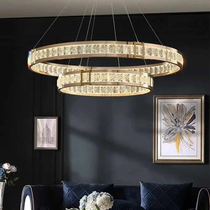 

Потолочная люстра с круглым кольцом, хром, золото, хрусталь, искусственное стекло, роскошный стиль для виллы, спальни, галереи, фойе, гостиной, домашний декор