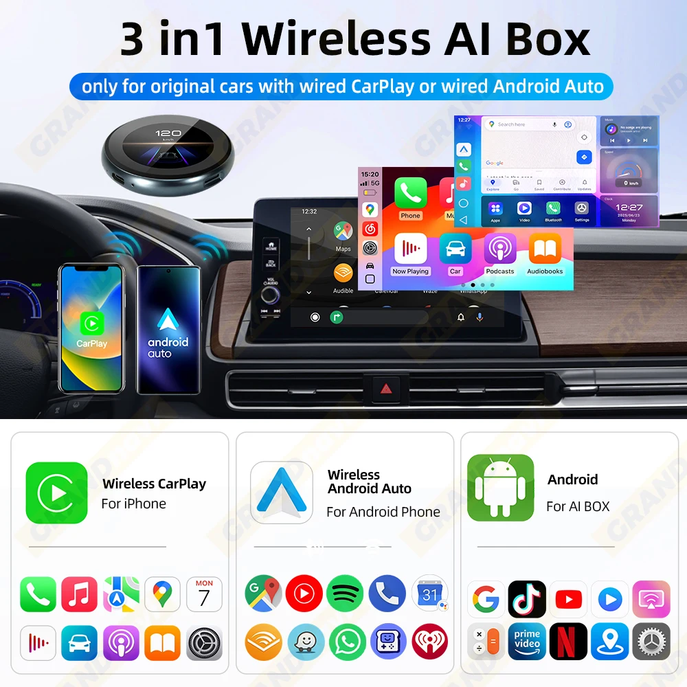 QCM6125 Android 13 AI BOX Wireless Carplay Android Auto 8G 256G