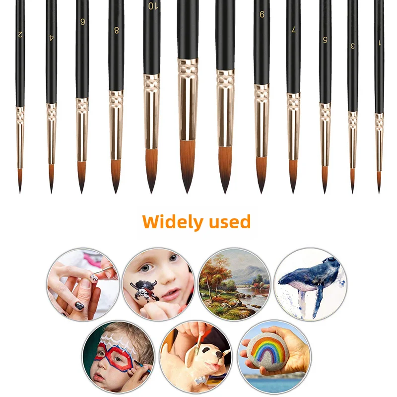 Paint Brushes Cross-border 12-piece Round-feng Two-color Nylon Bristle Watercolor Art Painting Pens