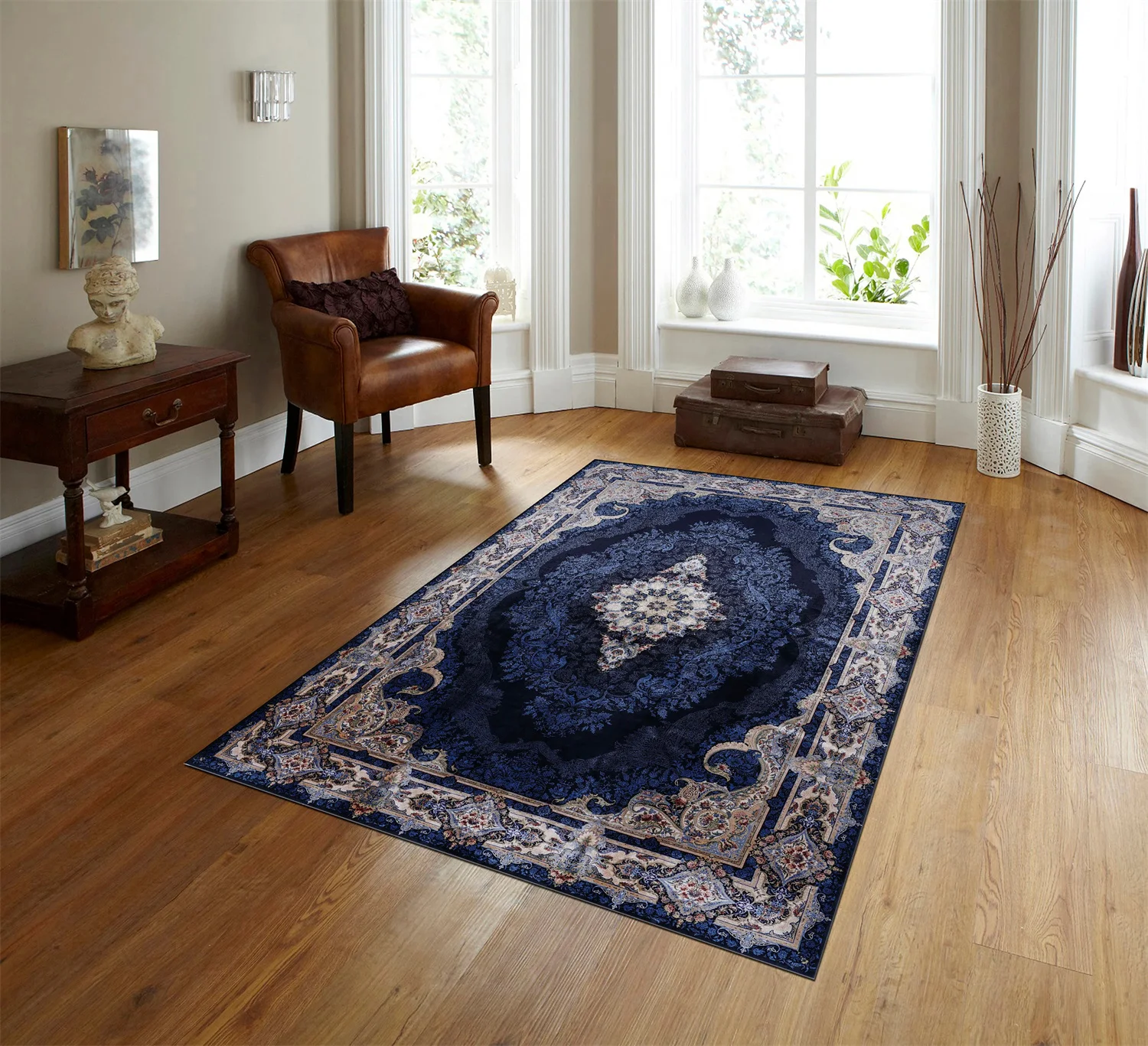 Turkish Rug Oriental Dark Blue Carpet for Living Room Rug Saloon Rugs Anti-slip Non slip Kitchen Rug Turkish Entryway Doormat 4