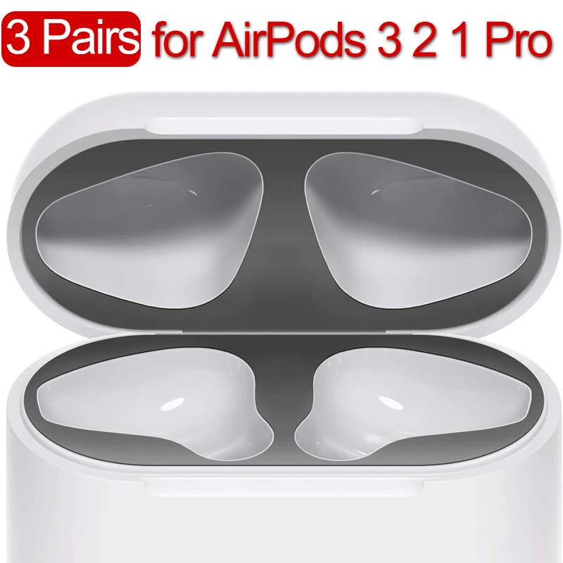 

3 Pairs Dust-proof Sticker For AirPods 3 2 1 Charging Box Metal Sticker Dust Guard Protective Film For Apple AirPods Pro 1