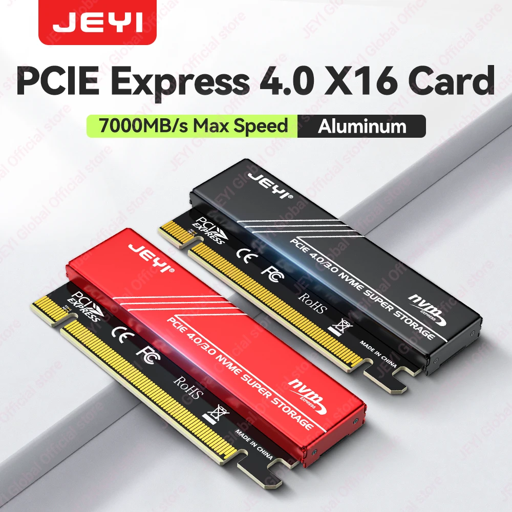 JEYI M.2 NVMe to PCIe 4.0 X16 Adapter with Heatsink - for Samsung 980 PRO/970 EVO SSD, Aluminum Adapter with Heatsink