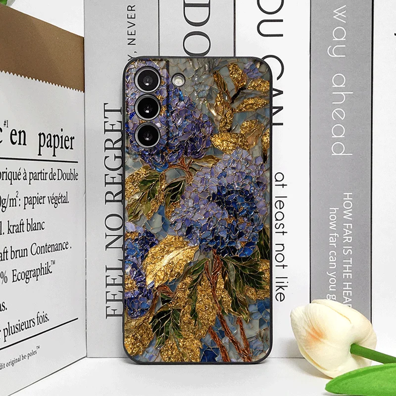 Blue Hydrangea Pattern Frosted Soft Phone Case with Abstract Flower Design