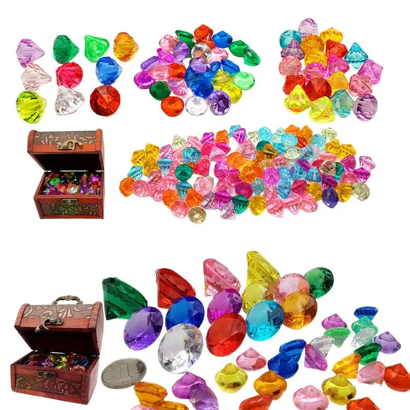 

Diving Gem Pool Toys Sand Toys Treasures Chest Toy For Kids Acrylic Gems Set Multicolor Diamonds Gemstones With Treasures Chest