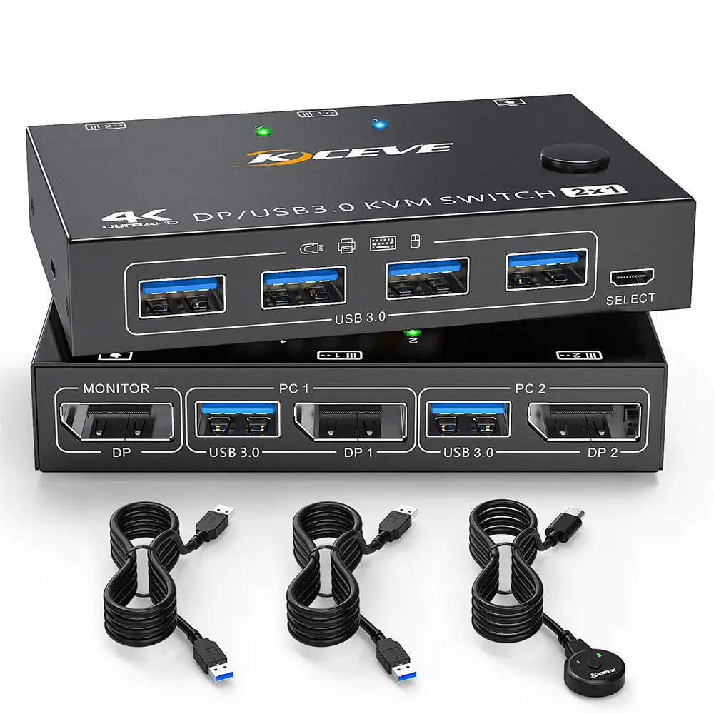 Switch Kvm Displayport Usb 3.0 Dp Kvm Switch 2 In 1 Out 3440 X1440 @ 144Hz,3840 X2160 @ 60Hz Per 2 Computer Condividi 1 Monitor