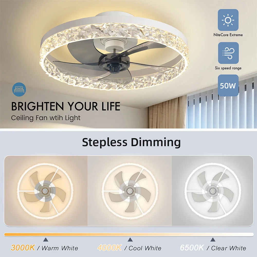 Description Picture 2 of itemHot Diamond Acrylic Ceiling Fan Lamp APP Remote Intelligent Timing 6-Speed Wind Speed Adjustment Removable LED Decorative Light