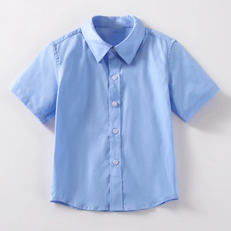 Summer Shirts for Teenage Boys Girls Cotton Short Sleeve White Blouses School Uniform Girls Puff Sleeve Blue Tops 4 8 12 16Year