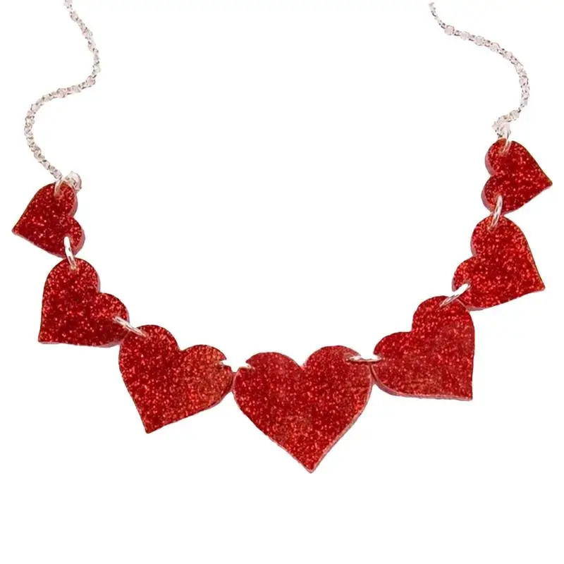

Украшения для Дня Святого Валентина с блестками, подарок, Длинное Красное акриловое ожерелье с сердечками для женщин, колье