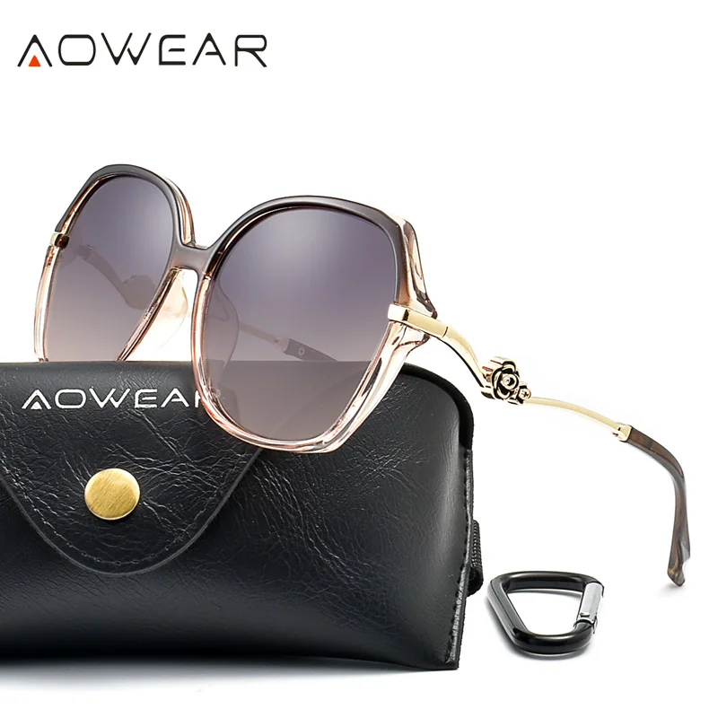 AOWEAR Übergroße polarisierte Sonnenbrille Damen 2022 Modische Verlaufsgläser Brille Damen Blumenrahmen Vintage_voghion.com