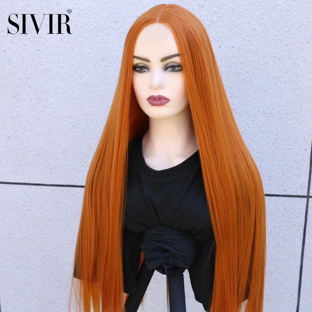 Synthetic Brazilian Wigs For Women Long Straight Lace Ginger Orange/Pink/Purple/White/Brown Color Cosplay Heat Resistant