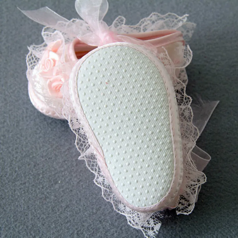 Newborn Princess Soft Sole First Walkers Infant Girls Lace Anti-slip Shoes for Party Wedding Toddler Crib Cotton Prewalker 0-18M 3