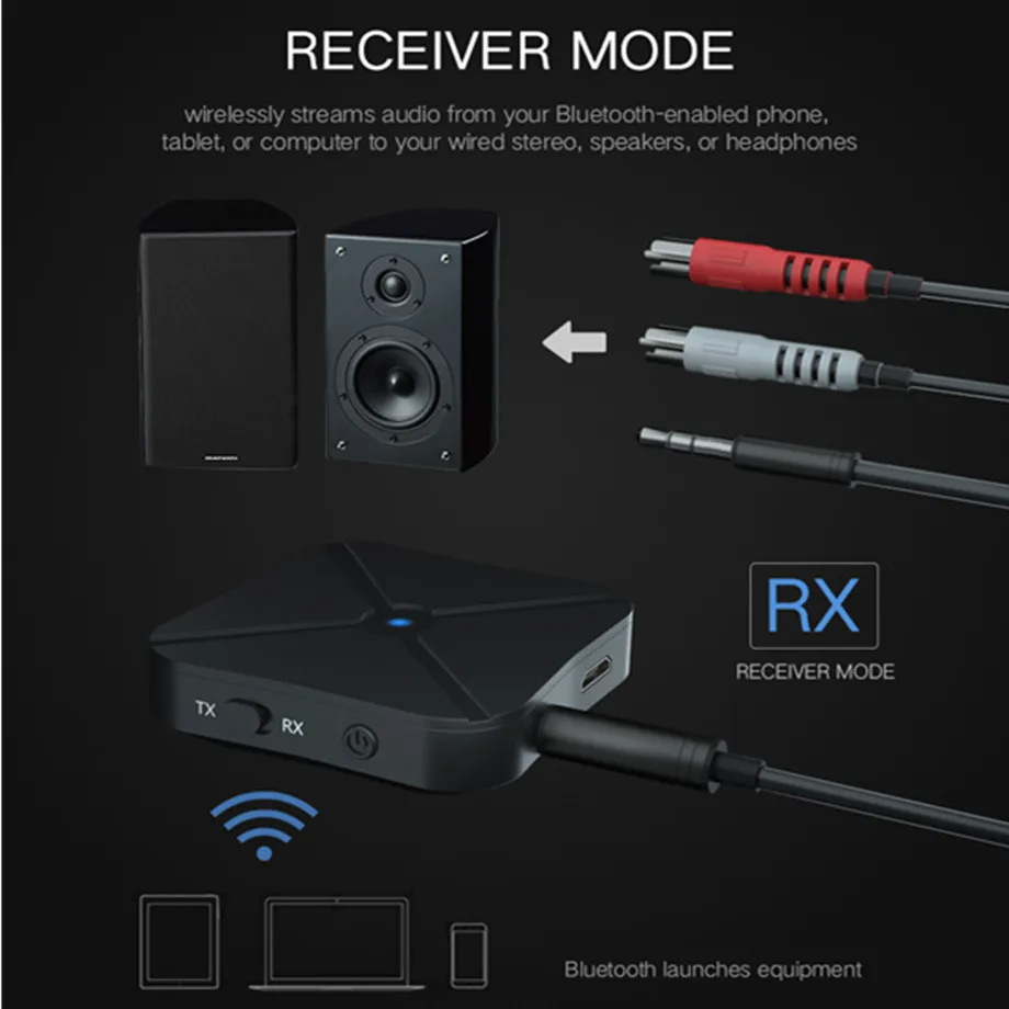 PzzPss Bluetooth 5.0 4.2 수신기 및 송신기 오디오 음악 스테레오 무선 어댑터 RCA 3.5MM AUX 잭 스피커 TV 차량용 PC