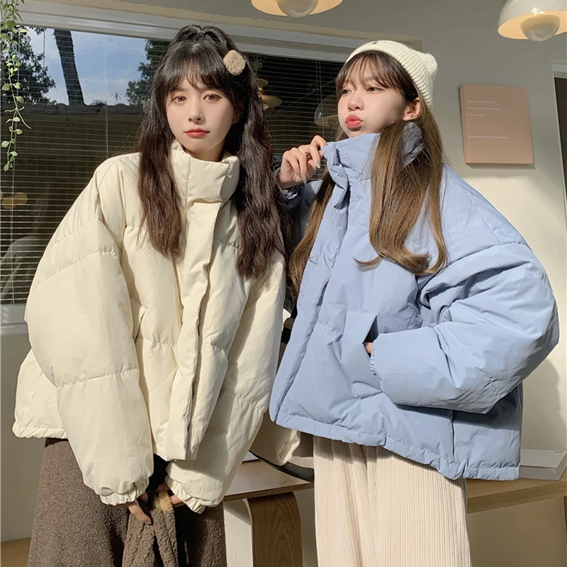 

2023 New Style Parkas Women Solid Korean Style Chic All-match Winter Basic Thick Coats Loose Fashion Students Comfort Outerwear