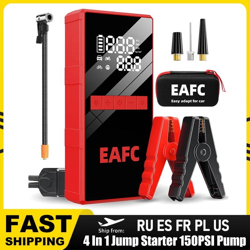 2000A Peak Car Jump Starter Air Compressor All-in-One Machine 10000mAh Emergency Power Bank Auto Tire Inflator LED Light