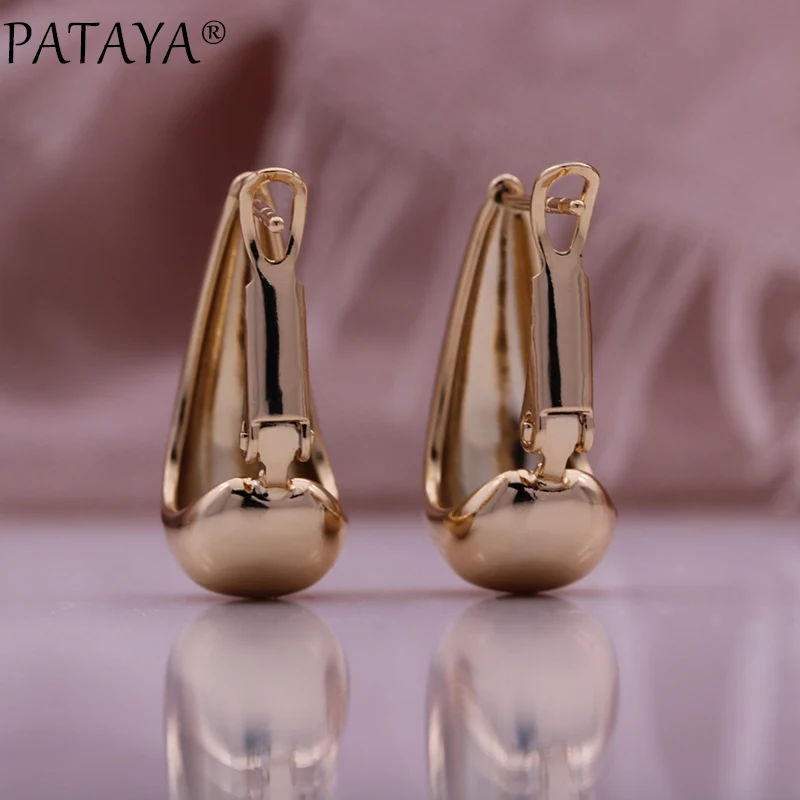 PATAYA New Trend Glossy Dangle Earring For Women Unusual 585 Rose Gold Color Natural Zircon Earrings Minimalist Daily Jewelry
