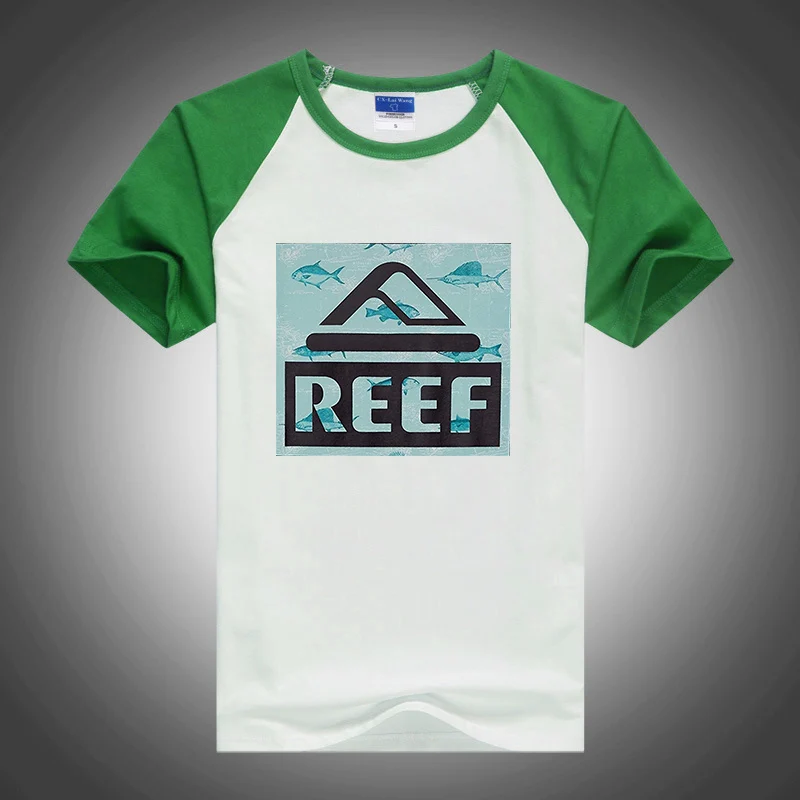 Reef 2023 men's new T-shirt color matching round neck short breathable patchwork casual Harajuku sports shirt